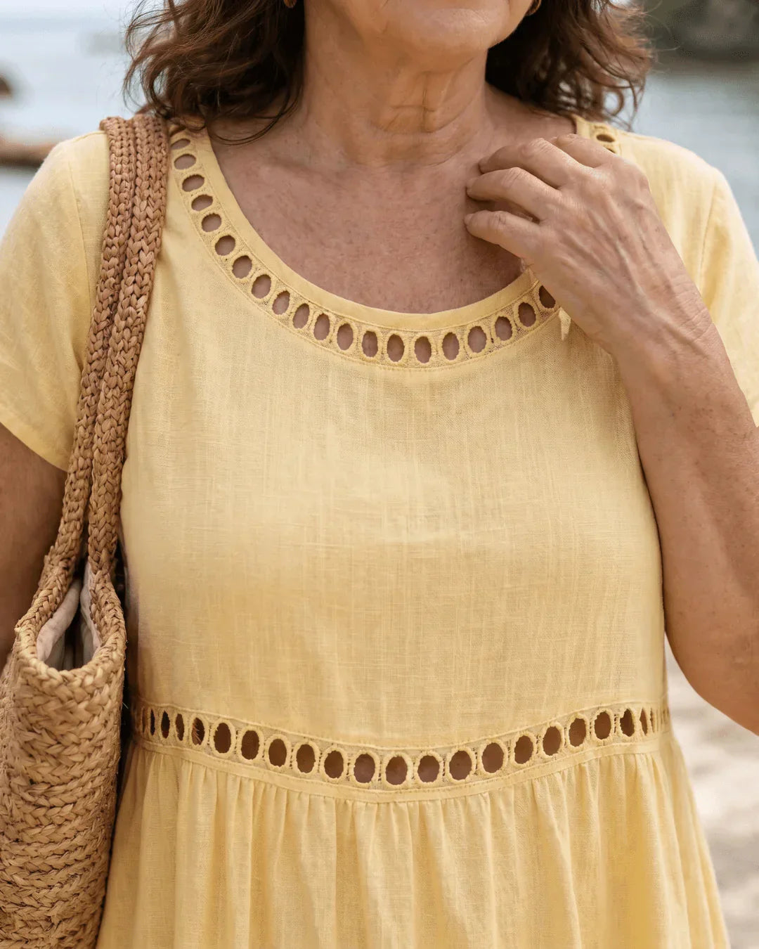 Elin | Embroidered Cotton-Linen Midi Dress