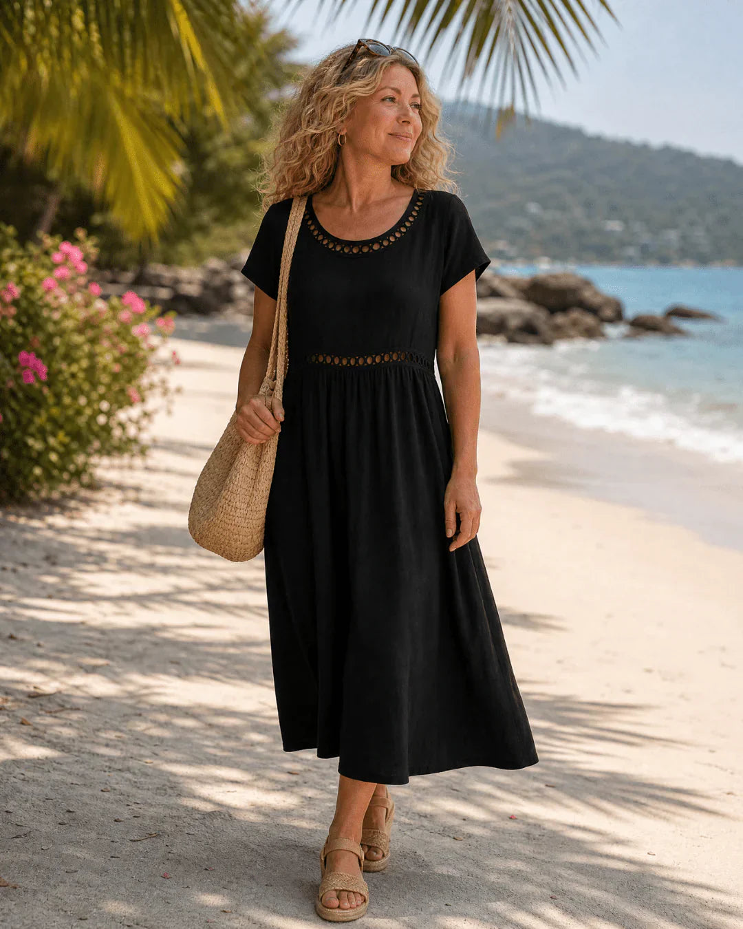 Elin | Embroidered Cotton-Linen Midi Dress
