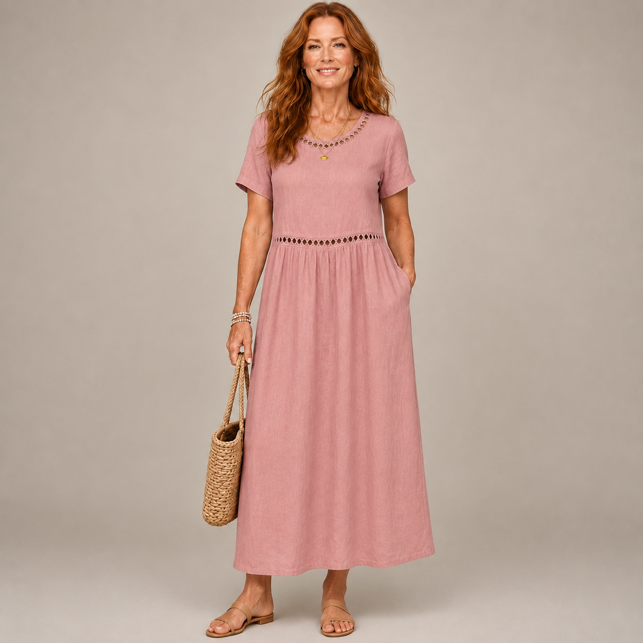 Elin | Embroidered Cotton-Linen Midi Dress