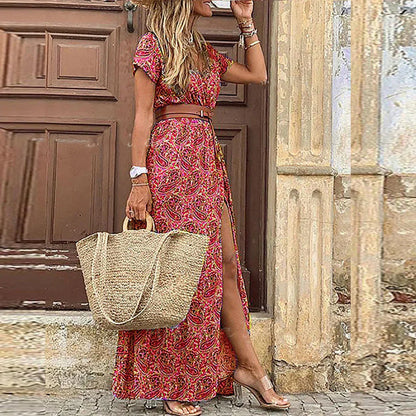 Justine | Long Belted Boho Dress
