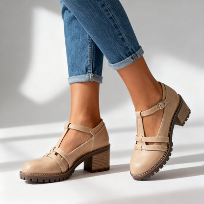 Romilly | Women's T-strap Block Heel Loafer Shoes