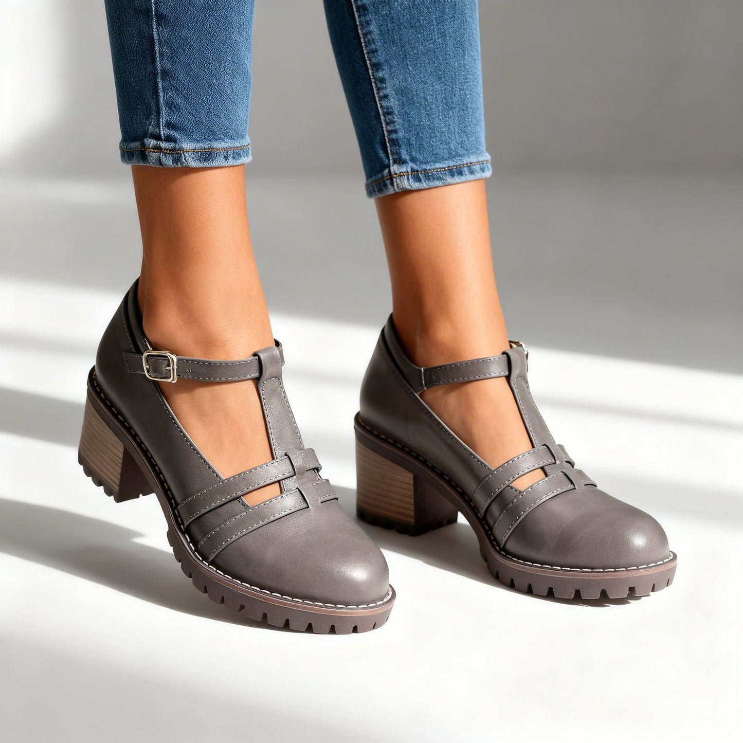 Romilly | Women's T-strap Block Heel Loafer Shoes