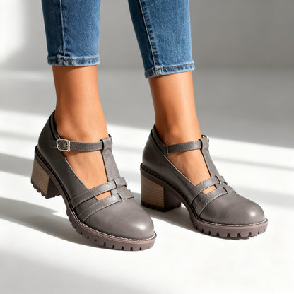 Romilly | Women's T-strap Block Heel Loafer Shoes