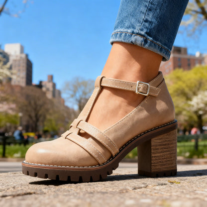 Romilly | Women's T-strap Block Heel Loafer Shoes