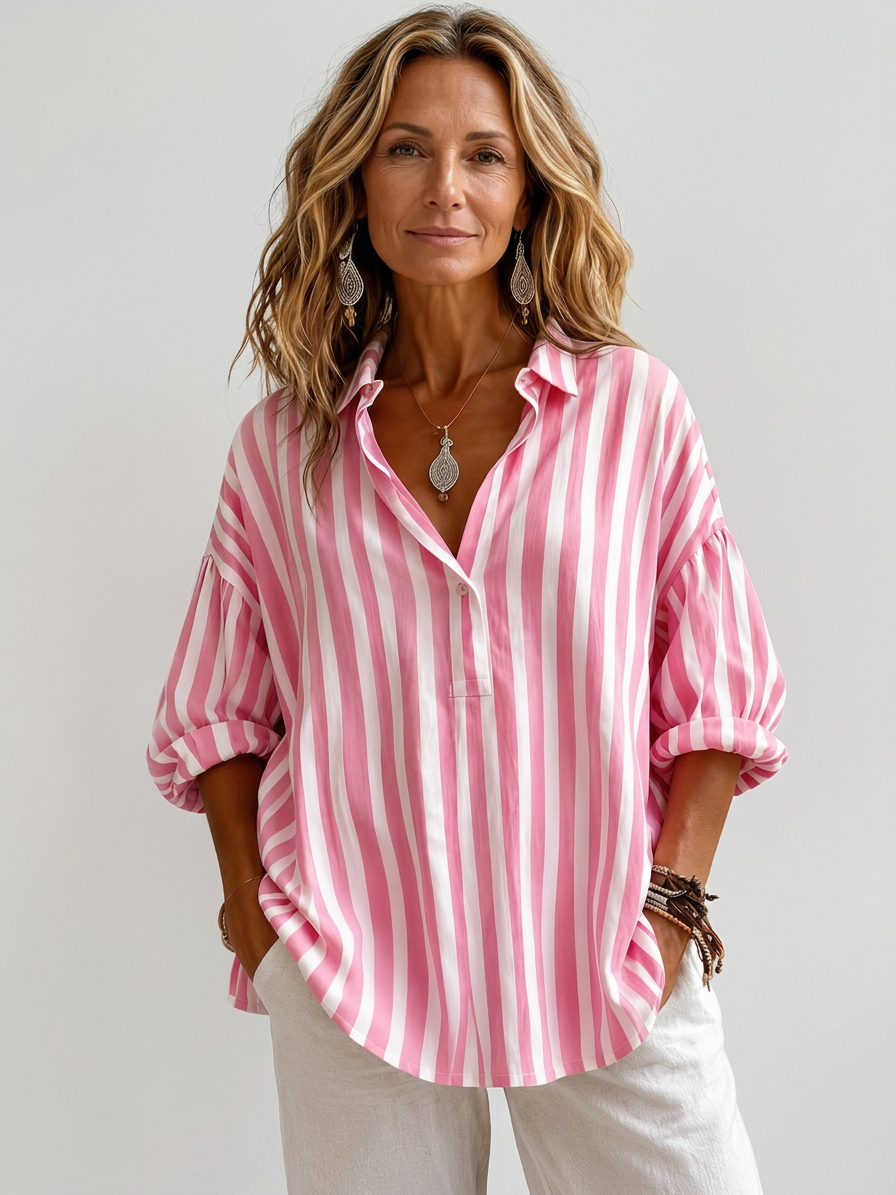 Nora | Loose Striped Blouse with Collar