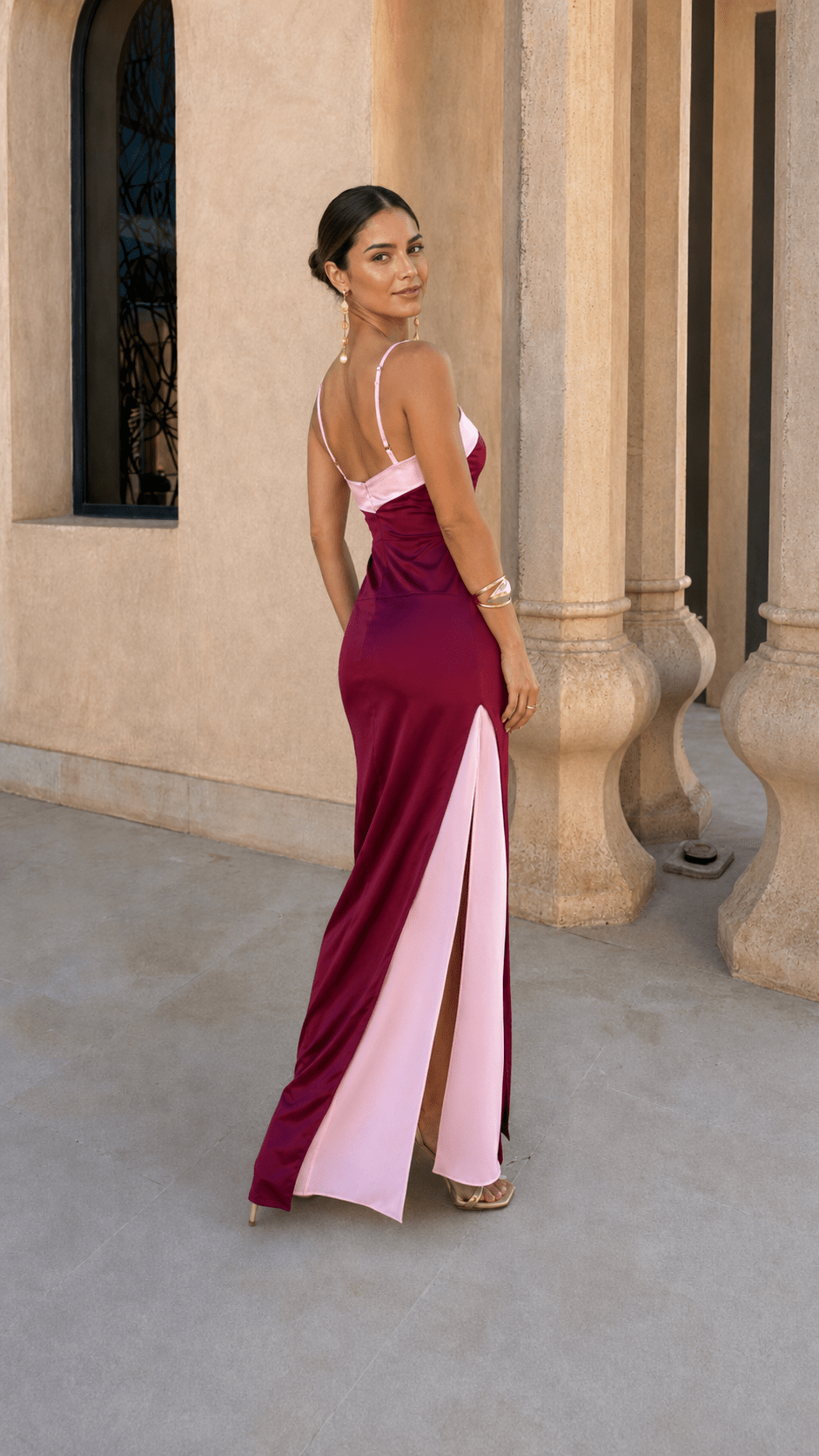 Satin Crossover Neckline Maxi Dress