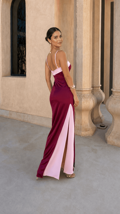 Satin Crossover Neckline Maxi Dress