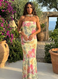 Strapless Watercolor Floral Maxi Dress