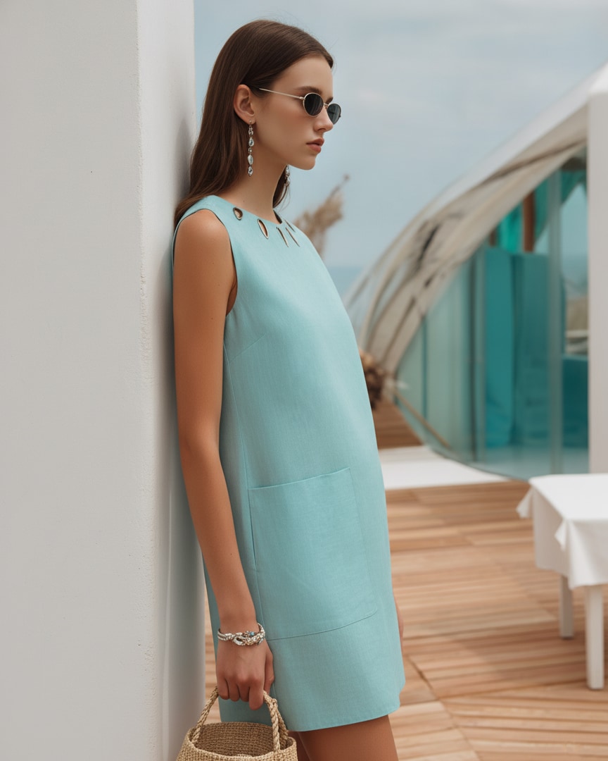 Teal | Sleeveless Neck Cutout Dress