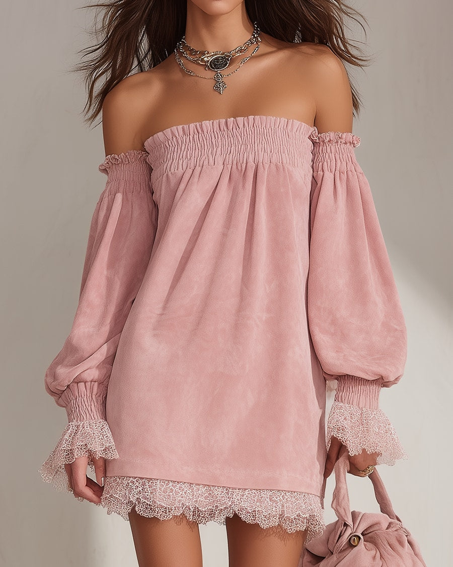 Velours | One-Shoulder Suede-Look Velvet Mini Dress