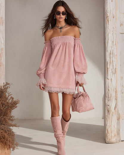 Velours | One-Shoulder Suede-Look Velvet Mini Dress