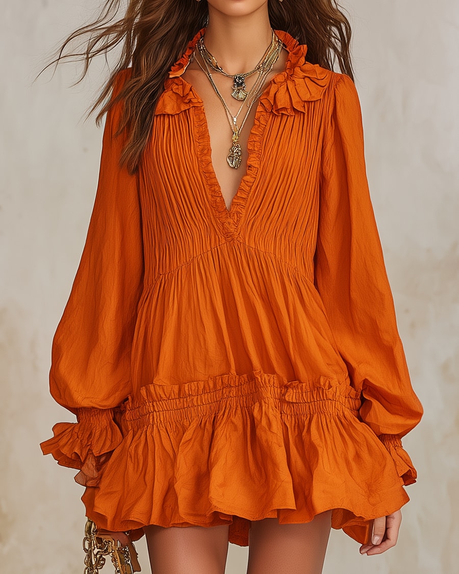 Vespertina | V-Neck Ruffle Short Dress