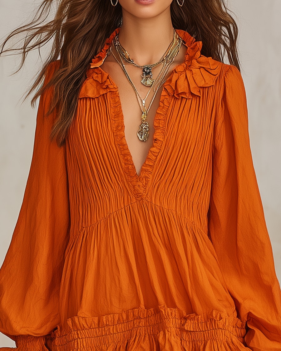 Vespertina | V-Neck Ruffle Short Dress