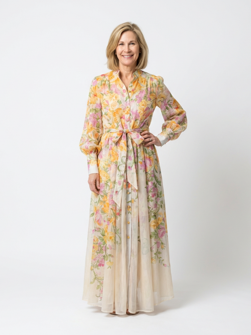 Cressida | Sheer Floral Long-Sleeve Maxi Dress - women's dress