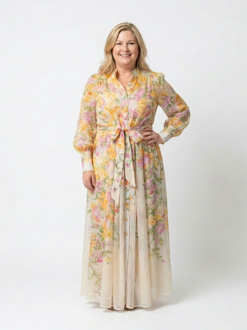 Cressida | Sheer Floral Long-Sleeve Maxi Dress