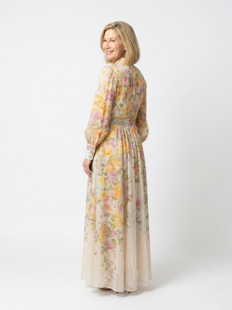 Cressida | Sheer Floral Long-Sleeve Maxi Dress