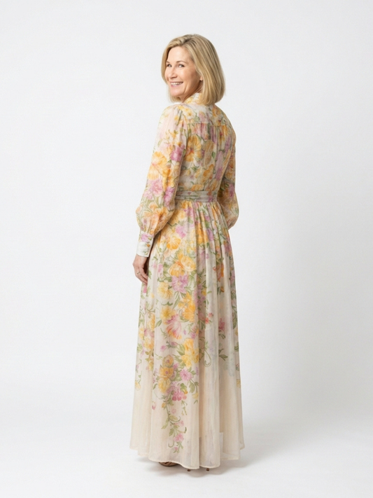 Cressida | Sheer Floral Long-Sleeve Maxi Dress