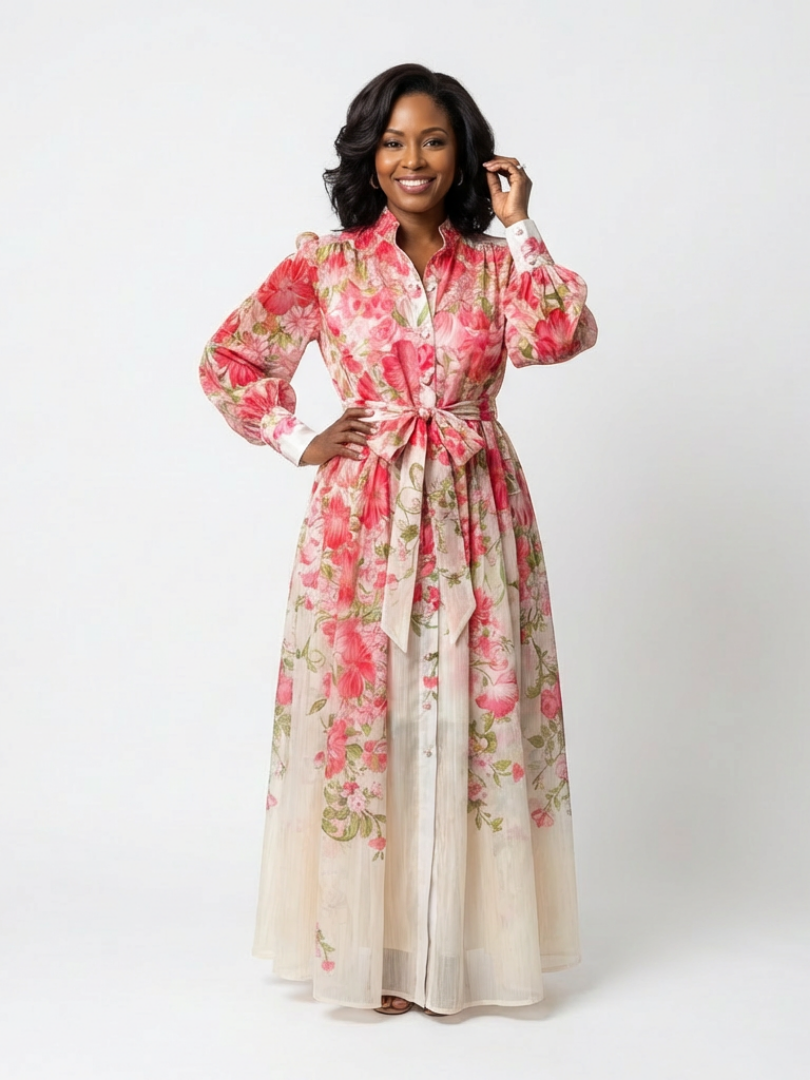 Cressida | Sheer Floral Long-Sleeve Maxi Dress