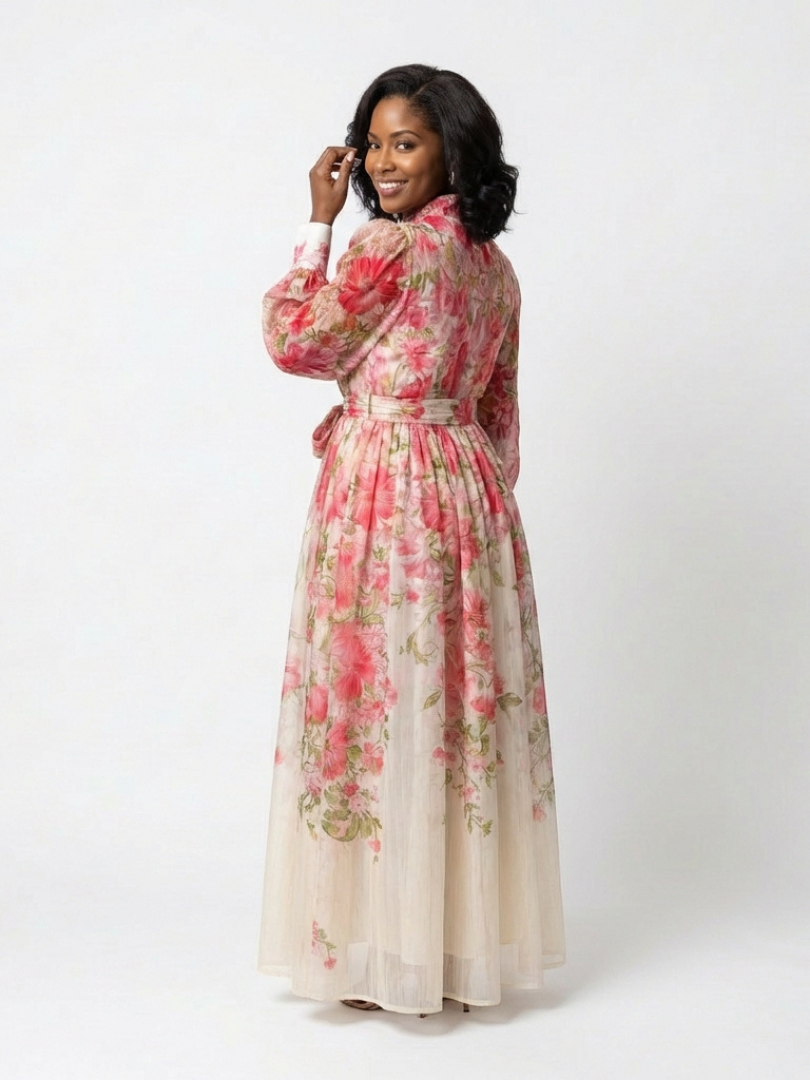 Cressida | Sheer Floral Long-Sleeve Maxi Dress