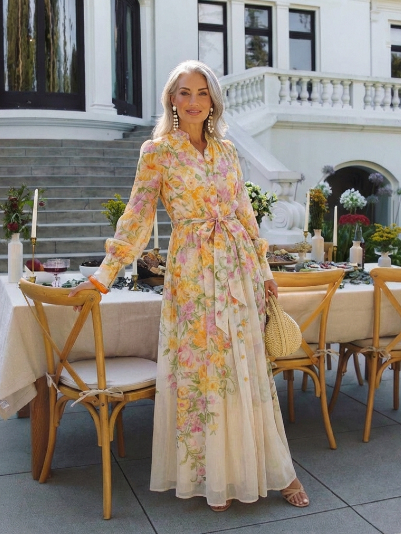 Cressida | Sheer Floral Long-Sleeve Maxi Dress