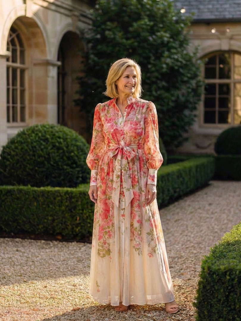 Cressida | Sheer Floral Long-Sleeve Maxi Dress