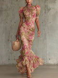 Océane | Vintage Rose Print Puff-Sleeve Maxi Dress (Accessories Not Included)