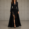 Adeline | Black Two-piece Lace Dress with Cutout Waist and Side Slit